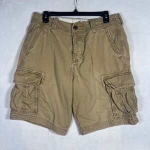 y2k Hollister Mens Cargo Shorts Khaki Tan Cotton Twill Size 32 Utility Casual